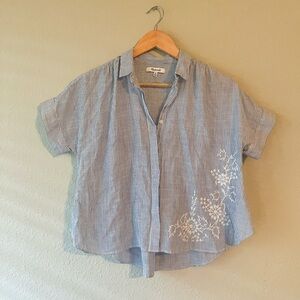Madewell Blue Striped Button Down with White Embroidery Size XS